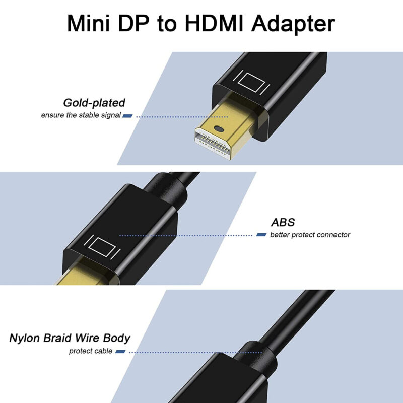 QG-HD10 Mini Displayport to HDMI Adapter, QGeeM Mini DP to HDMI Adapter 1080P@60Hz with Gold Plated Compatible with MacBook Pro, MacBook Air, Mac Mini, Microsoft Surface Pro 3/4, etc (Black) - Image 7
